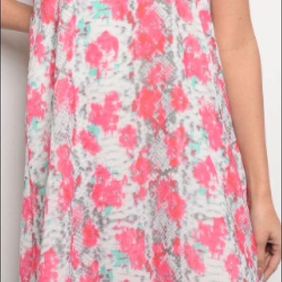 Pink & gray floral print two toned tunic dress - Picture 4 of 7